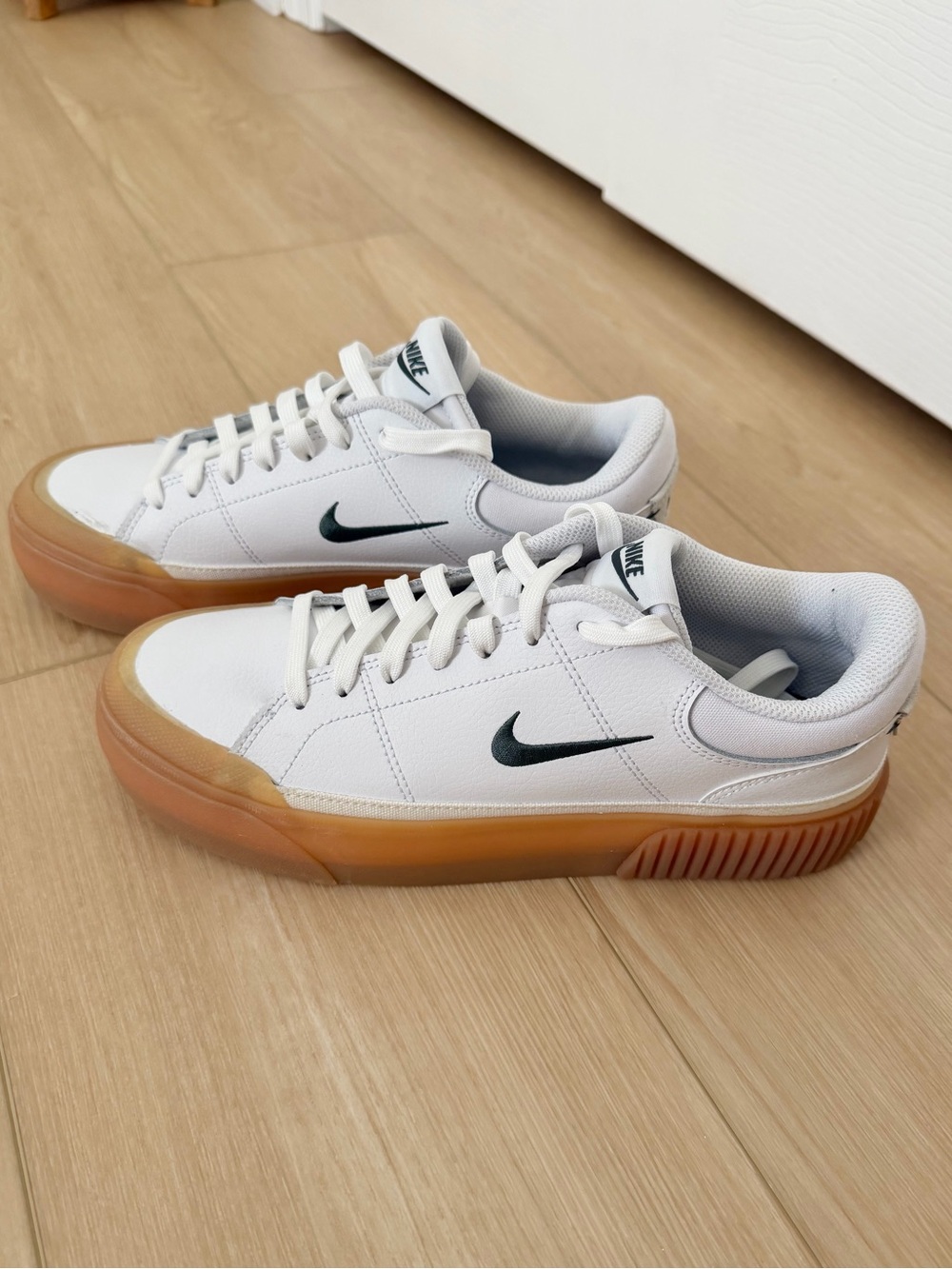 Nike Women’s White Platform Legacy Lift Sneakers with Gum Sole